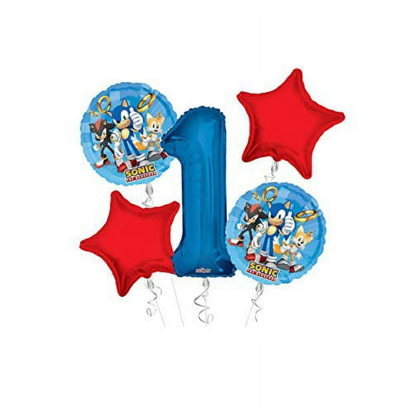 Sonic the Hedgehog Happy 1st Birthday Balloon Bouquet (5 Balloons) | Viva Party Balloon Collection