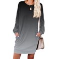 thumbnail image 3 of Women's Casual Dress Long Sleeve Round Neck Gradient Color Print with Pocket Loose Fit Midi Dress for Spring Fall,Gray,XL, 3 of 6