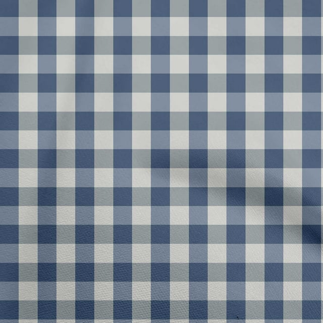 oneOone Polyester Spandex Navy Blue Fabric Check Craft Projects Decor Fabric Printed By The Yard 56 Inch Wide