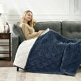 thumbnail image 5 of CBCHome Quilted Jacquard Velvet Plush Throw Blanket - Super Soft, Cozy, Sherpa Throw for Couch, Cute Gifts for Women (Dark Denim, 50" x60"), 5 of 8