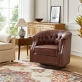 thumbnail image 7 of Genuine Leather Accent Chair with 360-Degree Swivel Base Nailhead Trims Armchair Apartment Brown, 7 of 7