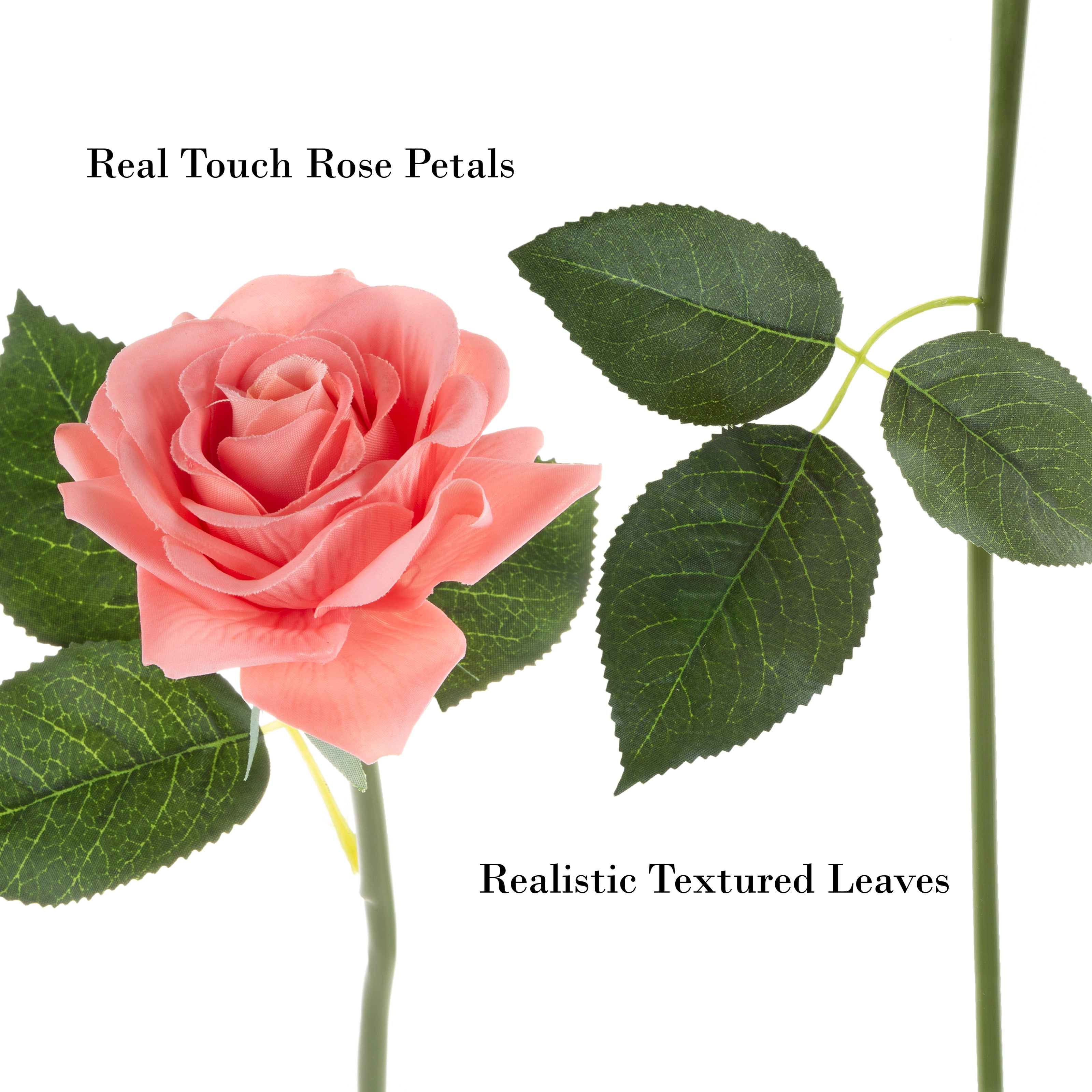 Villacera Artificial Flower Bouquet – Real Touch Faux Roses (18P, Coral)