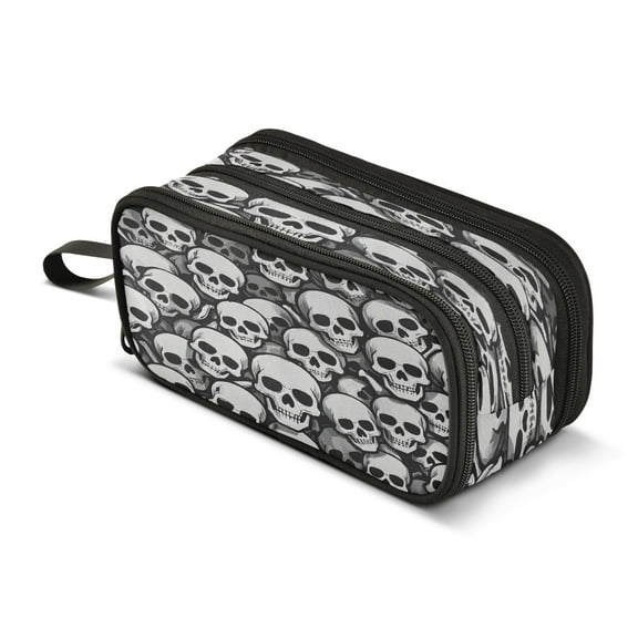 ALAZA Skulls Pencil Case Bag 3 Compartment Pen Pouch Large Storage Holder Box Organizer