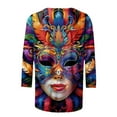 thumbnail image 4 of QATAINLAV Mother's Day Gifts Carnival Costume 3/4 Sleeve Spring Shirt Daily Tee Mask Print Blouse Mardi Gras Round Neck 2025 Tee Dressy Tunic Multicolor L, 4 of 6
