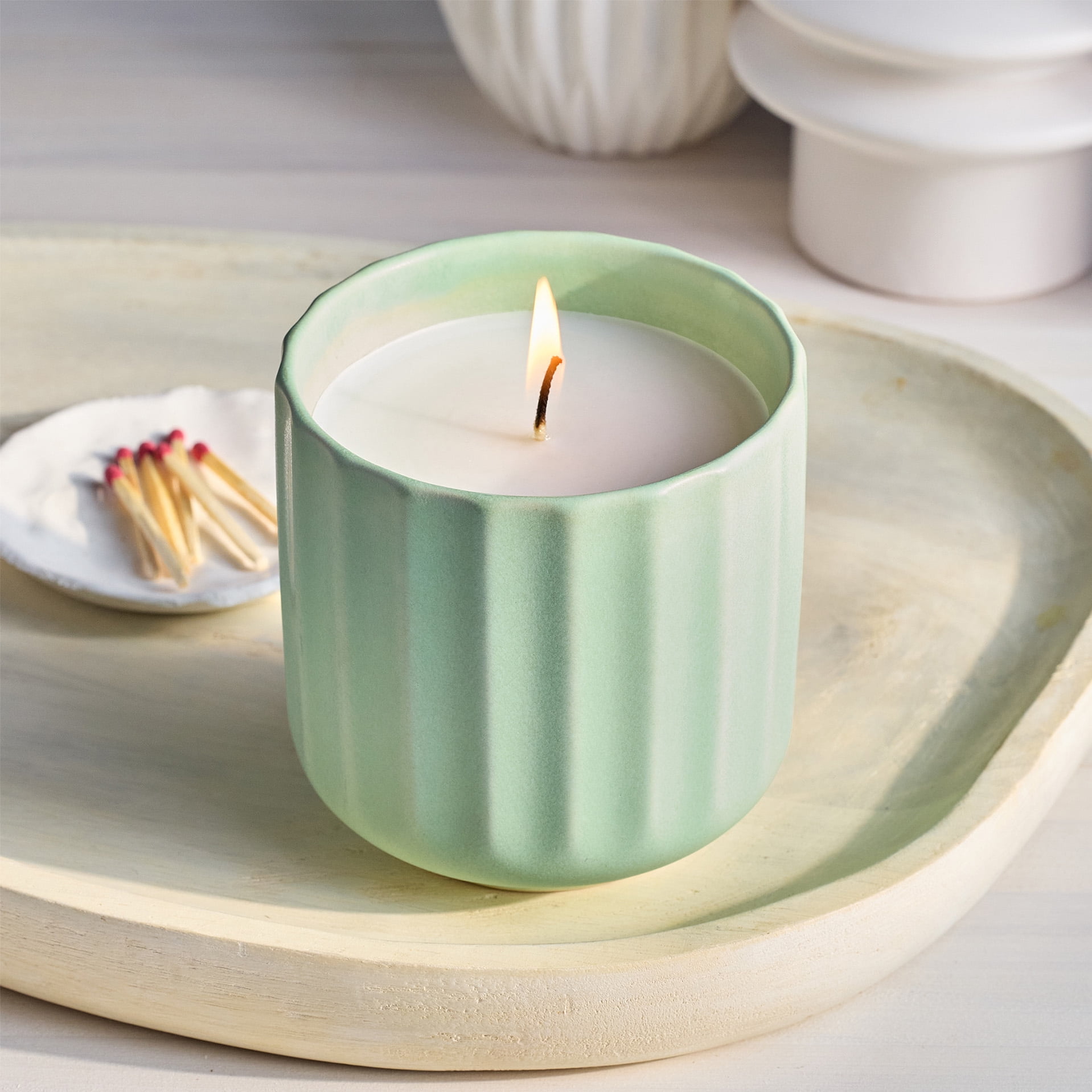 Better Homes and Gardens Mandarin Basil Fluted Jar Candle, 8 oz