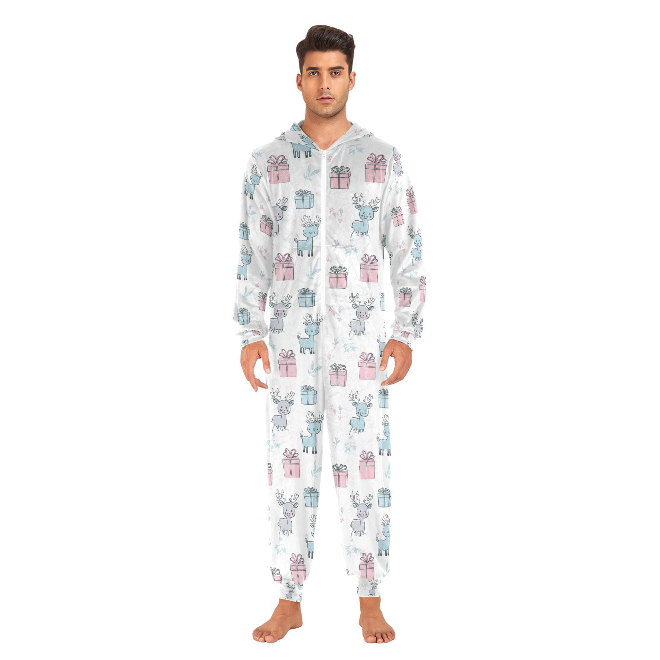 Adult Christmas Onesie Cute Reindeer Adult Zipper One-Piece Pajamas Unisex Pajamas with Pockets