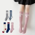 thumbnail image 6 of Toddler Girls Knee High Socks Kids Striped Cotton Long Tube Seamless Knit Stockings Socks for 3-12 Years, 6 of 8