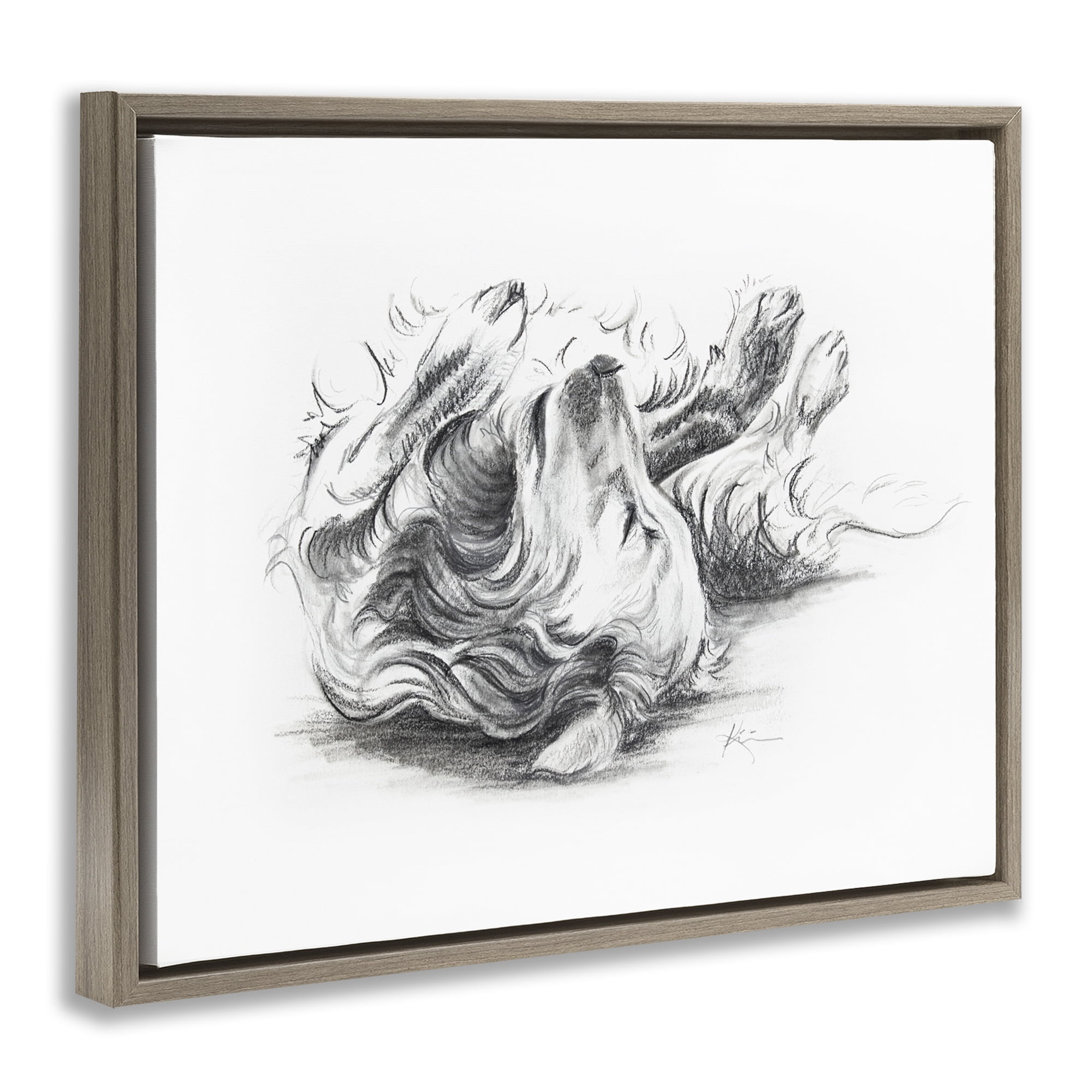 Stupell Industries Naptime Dog Drawing Animals Drawing Brown Floater Framed Canvas Art Print Wall Art, 21 x 17