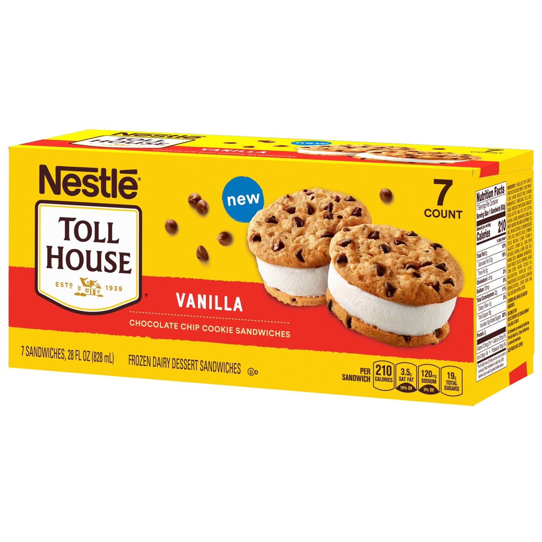 Nestle Toll House Vanilla Chocolate Chip Cookie Ice Cream Sandwiches 7 Ct Box Walmart Com Walmart Com