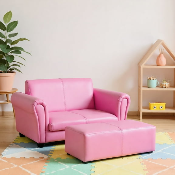 YYAo Childrens Sofa,Children Sofa Lazy Sofa, Soft Kids Double Sofa with Ottoman-Pink