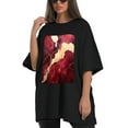 thumbnail image 4 of Plus Size Shirt for Women Black Tops for Women Oversized Short Sleeves Shirt for Women Red Marble T Shirt Crewneck Shirt for Women 3XL, 4 of 5