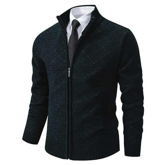 HaoXianJian Men's Cardigan Sweaters Full Zip Knitted Sweater for Men Cardigan Sweater Slim Fitted Casual Business Textured Fall Sweater with Pocket