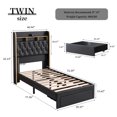thumbnail image 2 of SIBEDS LED Bed Frame with Storage Drawer and Galaxy Star Projector PU Upholstered Black Tufted Wingback Headboard, Twin, 2 of 8