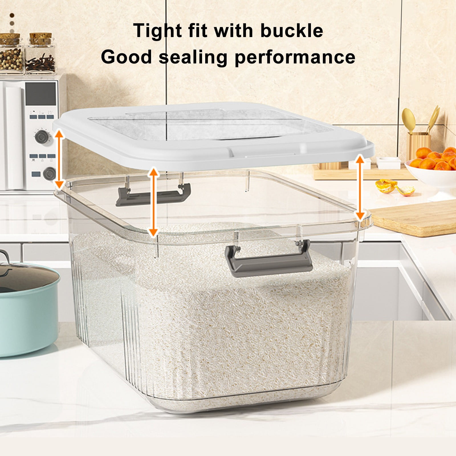 Extra Large Rice Container Airtight Food Storage Containers with Lids, 12X9X7 Inches Stackable Pantry Organizer for Flour, Sugar, Pasta, Coffee, Baking & Kitchen Counter Space Saving , Rice Bucket *1