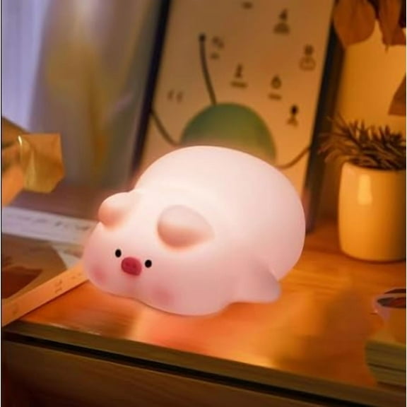 MYKOMI Pig Night Light for Kids, Dimmable Pig Lamp with Timer, Rechargeable Night Light for Baby Nursery Breastfeeding, Silicone Squishy Piggy Nightlight Bedside Lamp, Cute Gifts for Toddlers Children