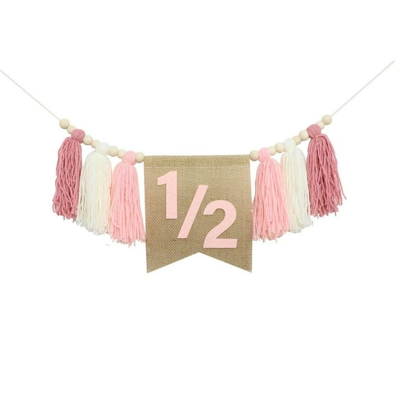 Pekkaxy Tassel Banner Babys 6-month Birthday Party Decoration Kit Half Banner Burlap Decoration Party I3S4 For Kids Crown Party