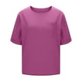 thumbnail image 6 of LEKWK Plus Size Womens Linen Top Boxy Fit Round Neck Basic Tops for Woman Short Sleeve Casual Tops Chest Pocket Soft Daily School Wear, 6 of 9
