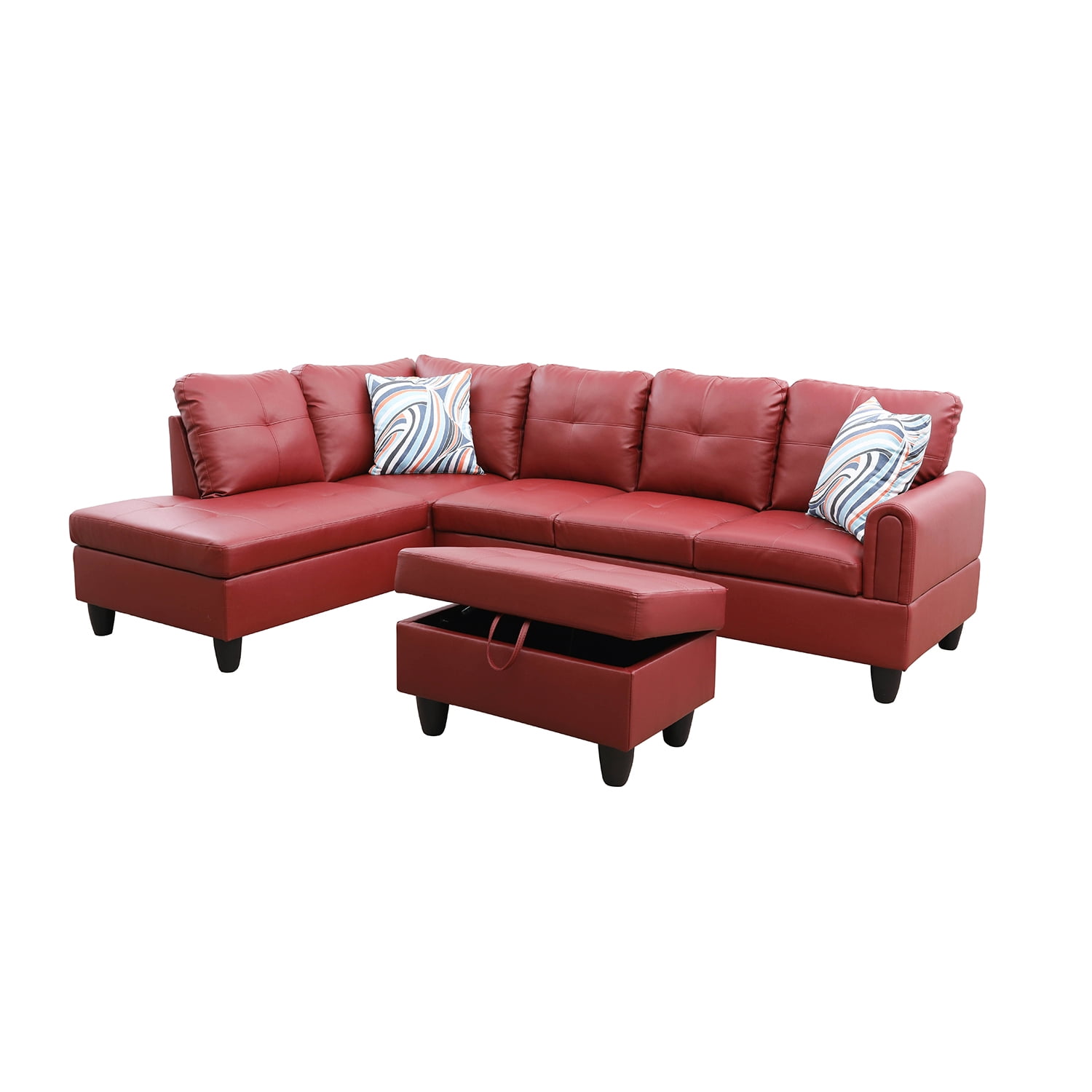 Hommoo L Shaped 4-Seat Couch, 16'' Back Faux Leather Sectional Couches and Sofas, Modern Living Room Furniture Sets Sectional Sofa Set, Red(No Ottoman)