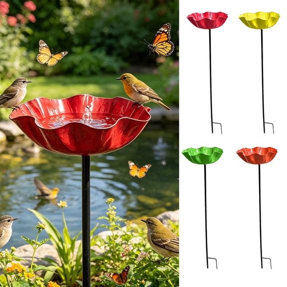 mdesiwst Handmade Metal Bird Feeder Garden Stake with Pollinator Water Station Bird Bath for Water Feeder with Flower Design for Outdoor Yard Decor