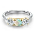thumbnail image 3 of Gem Stone King 10K Two Tone Gold Simulated White Opal and Lab Grown Diamond Engagement Ring for Women | 1.50 Cttw | Round Cabochon 5MM | Gemstone October Birthstone | Size 9, 3 of 6