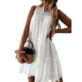 thumbnail image 2 of Liacowi Women Juniors Lace Loose Dress V Neck Sleeveless Casual Short A-Line Dresses Embroidery Hollow Out Mini Dress White Flowy Sundress, 2 of 9