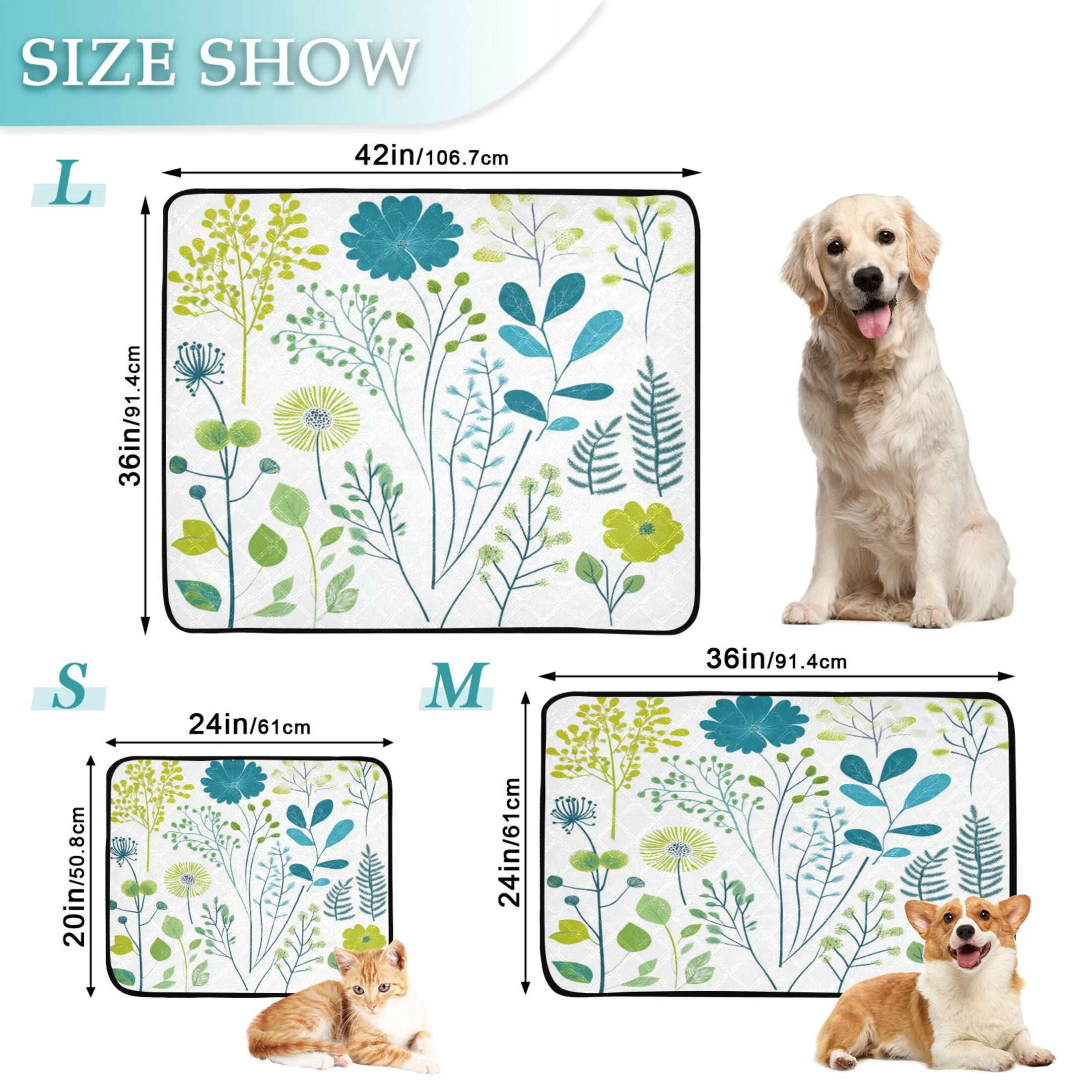 Washable Pet Pee Pads with Super Absorbent Reusable Training Pads for Dogs & Cats Blue-green Plants