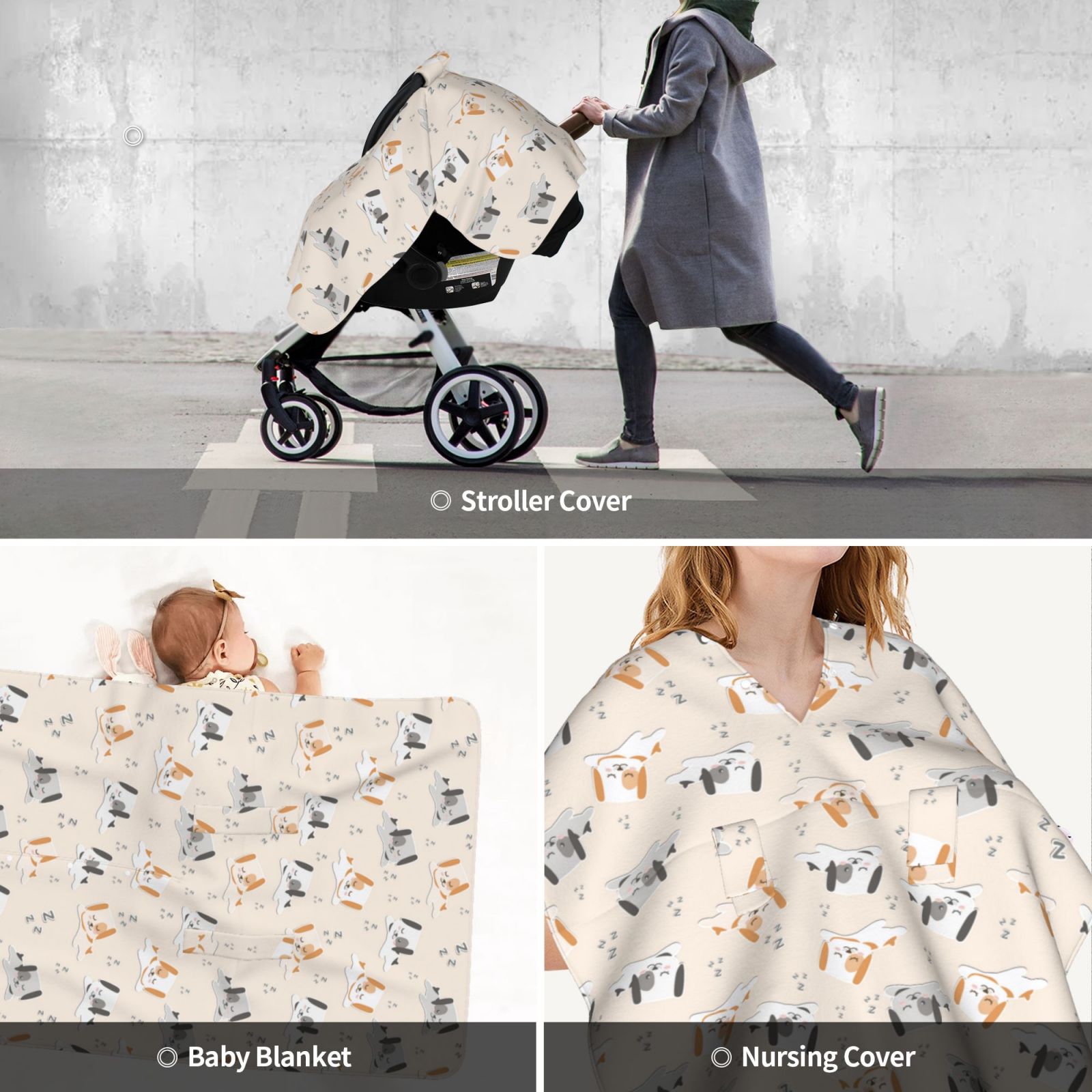 Car Seat Cover Baby - Cute Dog Puppy sleep Breathable Infant Car Seat Cover for Baby Carseat, Lightweight Comfort Baby Essentials Must Haves Newborn Stuff for Girl Boy