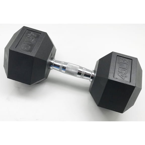 BalanceFrom Rubber Coated Cast Iron Hex Dumbbell, 5-100 lbs, Single