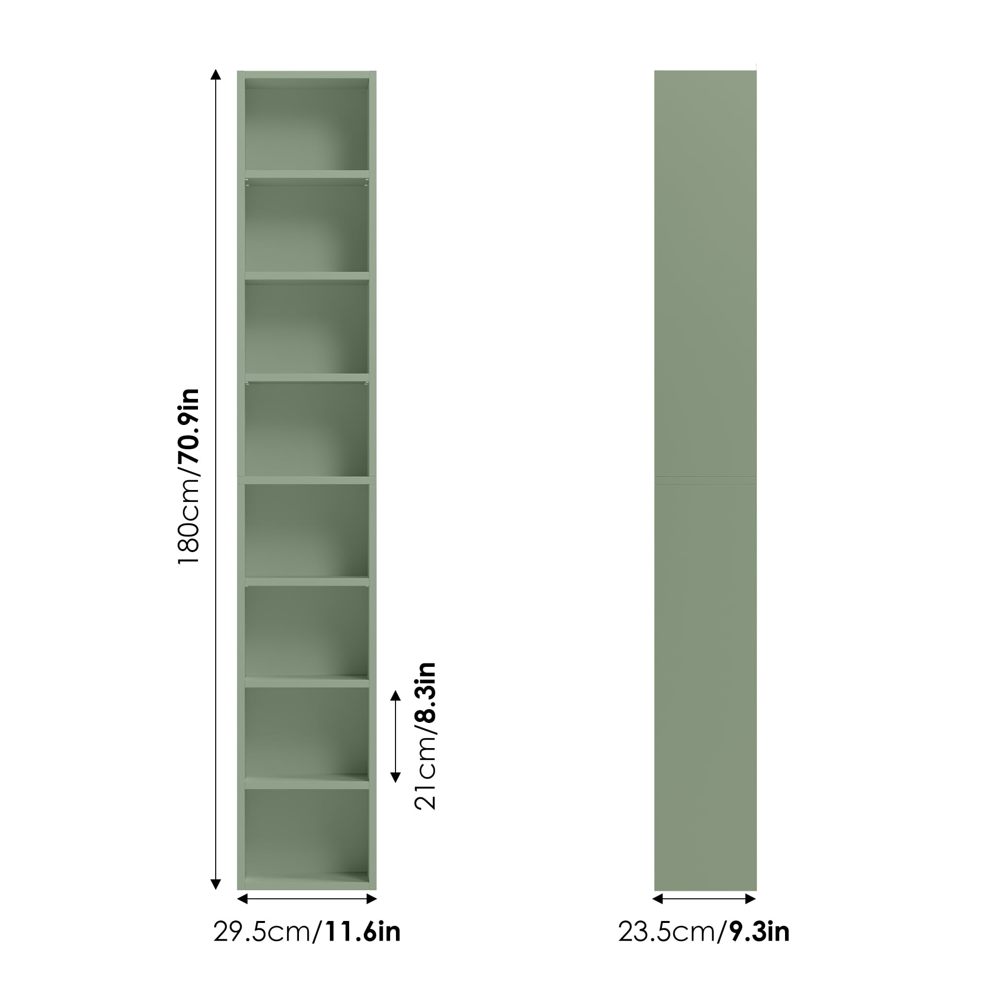 Homfa 8-Tier Wood Bookcase, 71'' Tall Storage Cube Organizer with Adjustable Shelves, 2PCS, Green