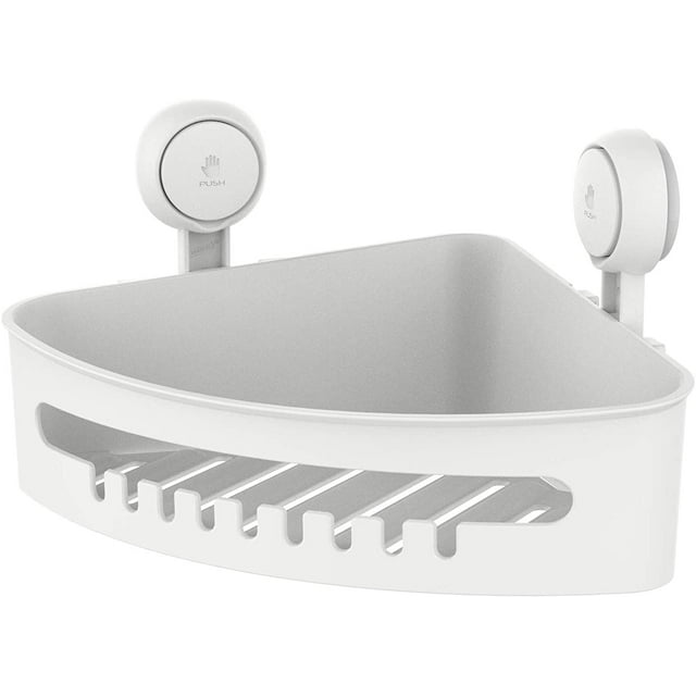 TORUBIA Collection Bath & Shower Corner Caddy - Suction Wall Mounted Organizer - Bathroom Shelf & Storage Basket