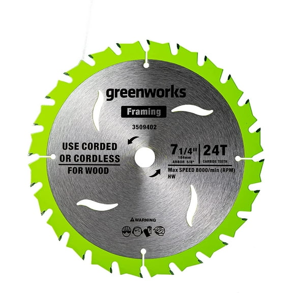 Greenworks 7-1/4 in. 24T Framing Circular Saw Blade, 3509402