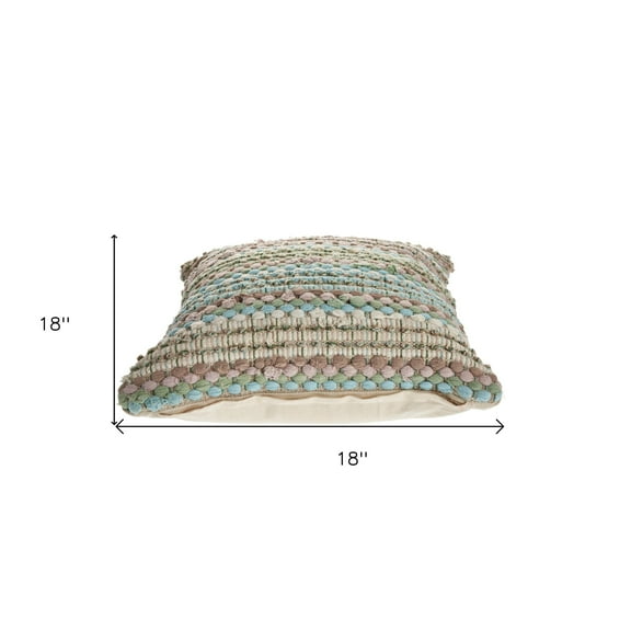 HomeRoots 516754 18 x 18 in. Striped Zippered 100 Percentage Cotton Throw Pillow, Green - Set of 2