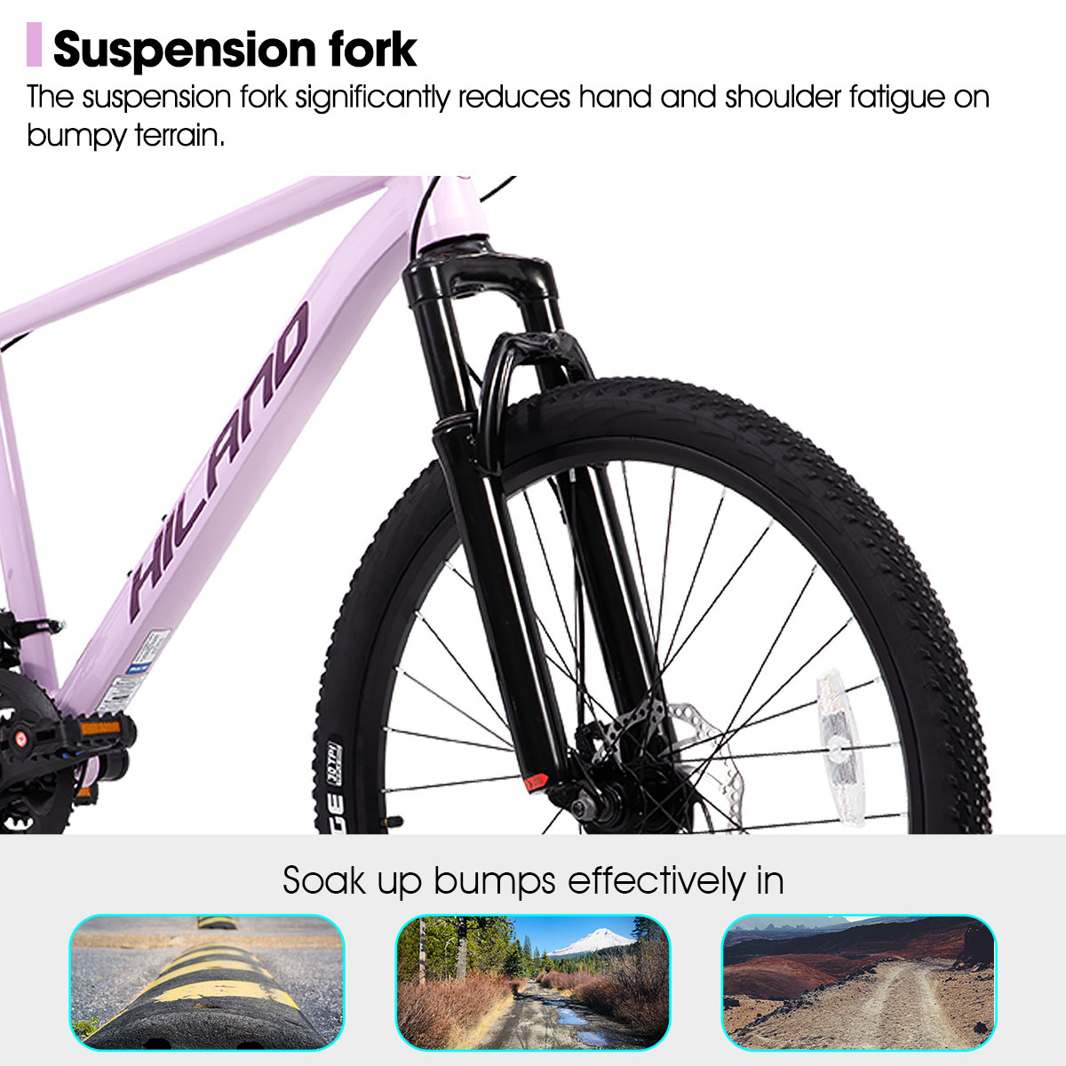 HILAND 26 Inch Mens and Womens Mountain Bike,21 Speed Mountain Bicycle with Dual Disc Brake, Front Suspension Fork, High Carbon Steel Frame Urban Commuter Bike for Adults