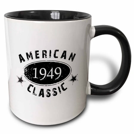 

3dRose 1949 American Classic - Personalized Birth Year Birthday gift - black grunge vintage look - funny - Two Tone Black Mug 11-ounce