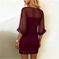 thumbnail image 5 of Laqbezok Women's Mesh Patchwork Sequin Dress, Sexy Round Neck 3/4 Sleeve Bodycon Mini Gown, Sheer Sequin Hem Party Outfit for Cocktail Wedding, 5 of 5