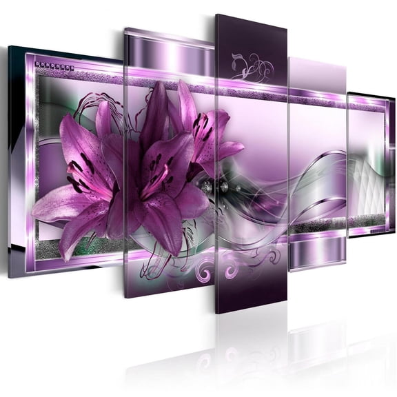 Tiptophomedecor Glamour Canvas Wall Art - Purple Lilies - Stretched & Framed Ready To Hang Art