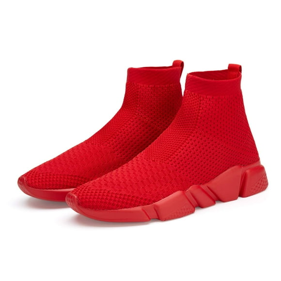 Casbeam Men's Running Knit Comfortable Lightweight Breathable Casual Sports Shoes Fashion Sneakers Slip-On Walking Shoes All Red Size 12