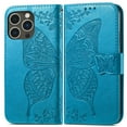 thumbnail image 2 of Feishell Wallet Case for iPhone 14 Pro 6.1 inch,Butterfly & Flower Embossed PU Leather TPU Inner Shell Magnetic Flip Stand Card Slots Shockproof Protective Phone Cover,Blue, 2 of 7