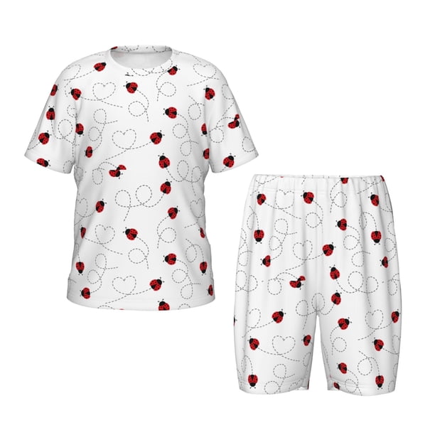 Balery Ladybugs Flying On Dotted Route Conjunto de Pijama Infantil de Manga Corta con Estampado – Ropa de Dormir de Algodón Suave-Small