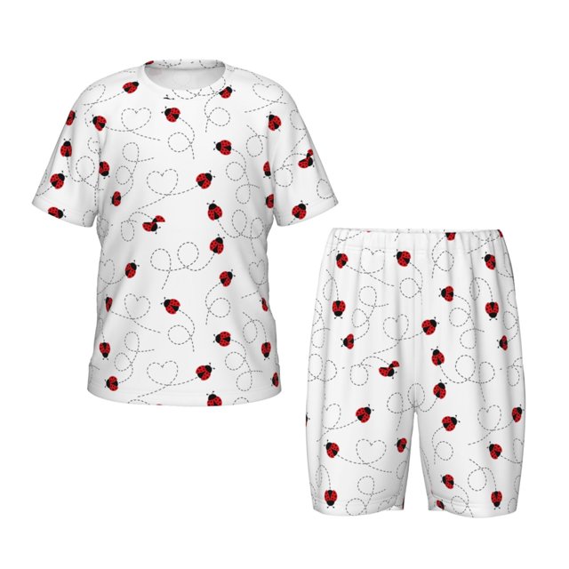 Fotbe Ladybugs Flying On Dotted Route Pijama Estampada de 2 Piezas para Niños – Ropa de Dormir de Manga Corta Cómoda para Niños y Niñas, Camiseta y Shorts de Algodón-4X-Large