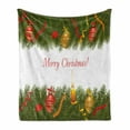 thumbnail image 1 of Christmas Soft Flannel Fleece Throw Blanket, Christmas Tree with Elements and Burning Candle Retro Style Hand Writing, Cozy Plush for Indoor and Outdoor Use, 60" x 80", Multicolor, by Ambesonne, 1 of 6