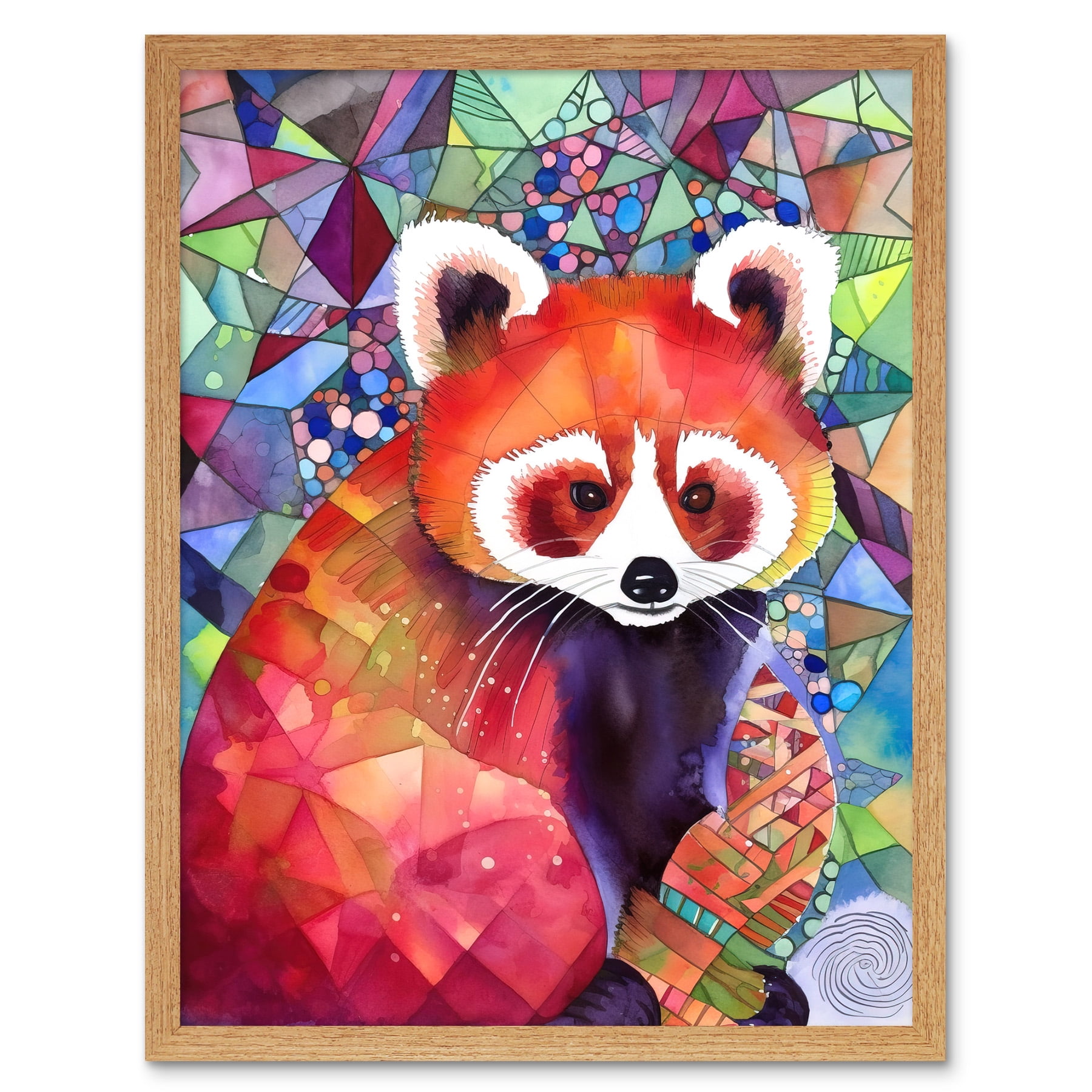 Red Panda Polygon Pattern Folk Art Art Print Framed Poster Wall Decor ...