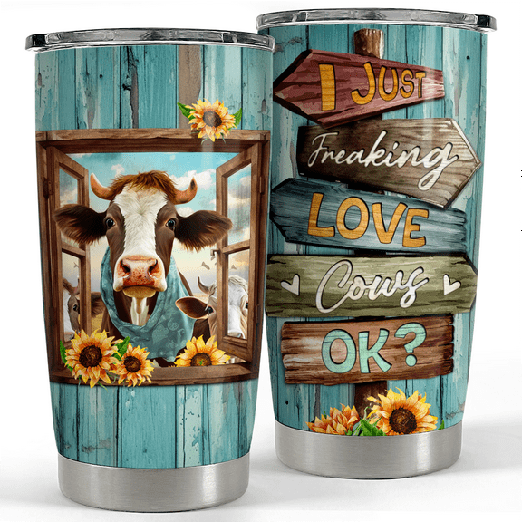 SANDJEST Cow Tumbler 20oz Stainless Steel Insulated Tumblers Coffee Travel Mug Cup Cows Gifts for Women Girls Teen Gift for Birthday Christmas