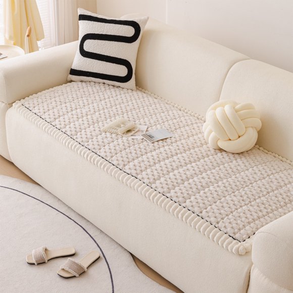 Corduroy Sofa Cushion Cover | Winter Plush Seat Protector | Non-Slip Leather-Like Furniture Mat for Home Living Room