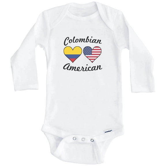 Colombian American Flag Hearts Colombia One Piece Baby Bodysuit (Long Sleeve), 0-3 Months White