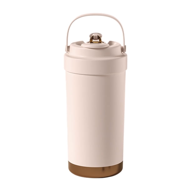Taza de café portátil con revestimiento de cerámica y pajita, aislamiento doble, 500 ml, 19 x 7,5 cm, color blanco, rosa, negro, beige y plateado (paquete de Yulucky