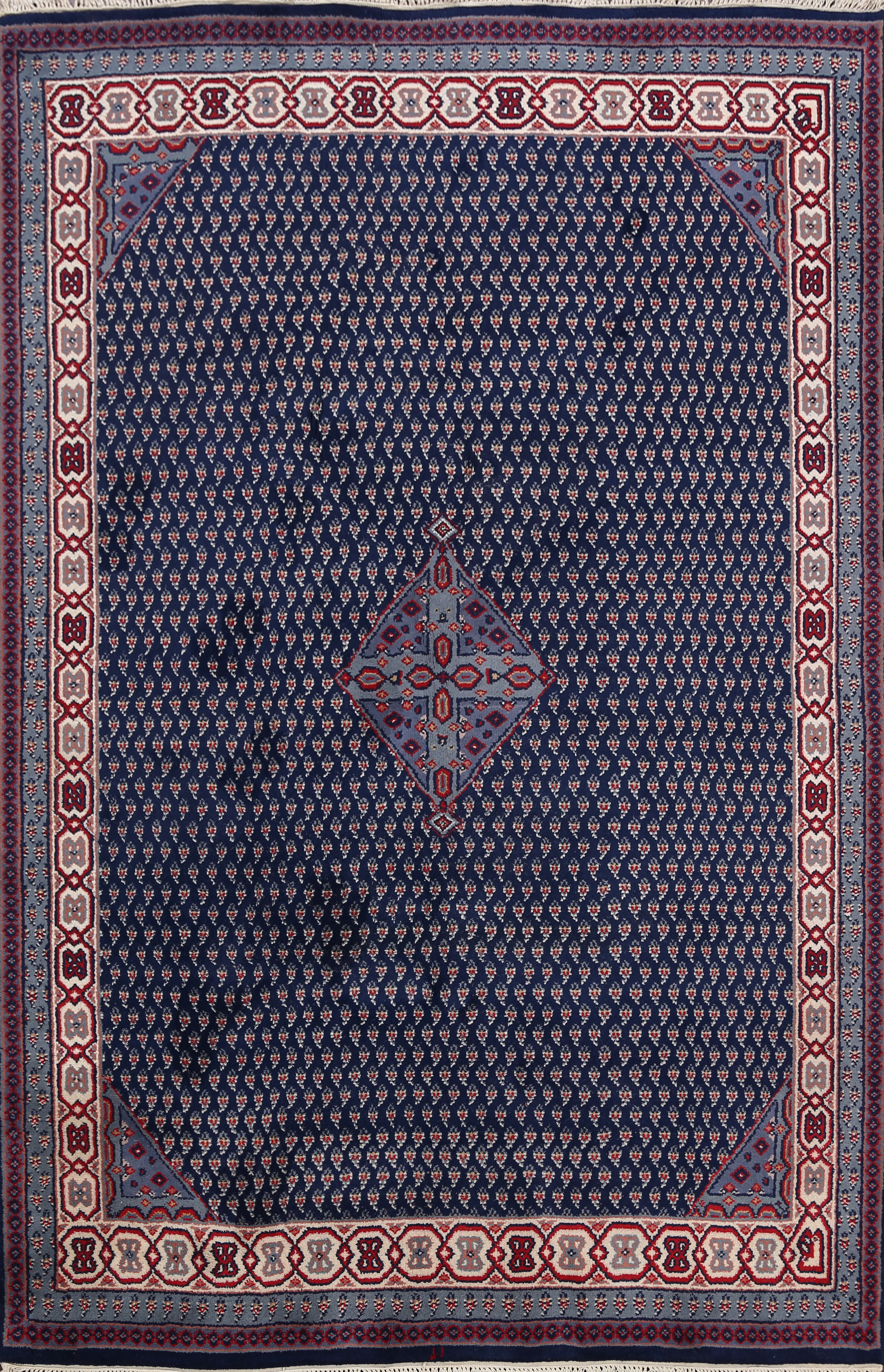 Navy Blue Paisley Traditional Oriental Area Rug Wool Handknotted Boteh Carpet 6x8