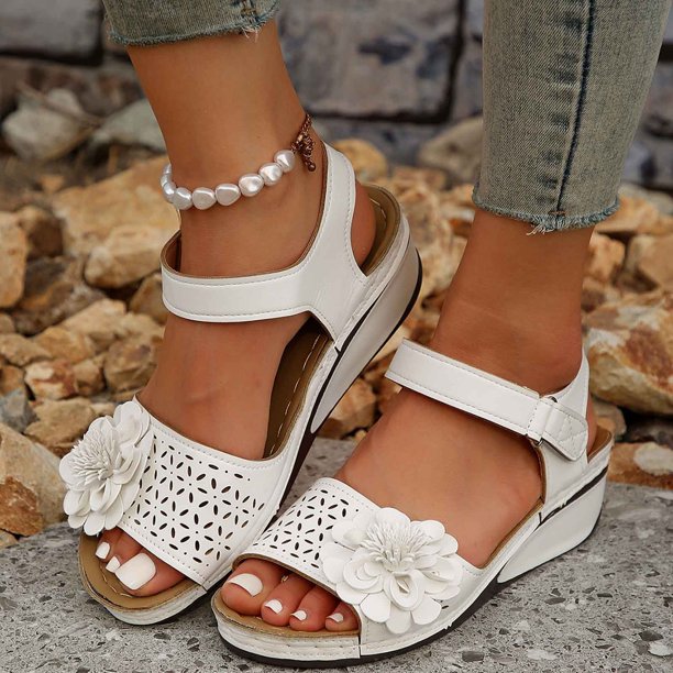 WILLBEST Sandalias Elegantes Para Mujer Para Uso Diario Informal, Diseño De Punta Abierta Con Detalles Recortados, Tacón De Cuña Y Cierre De Velcro Para Atuendos De Verano.