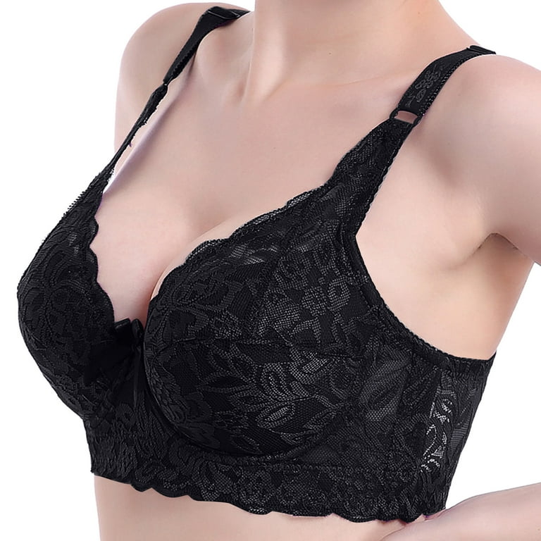 MRULIC bras for women Women Full Cup Thin Underwear Small Bra Plus Size  Wireless Adjustable Lace Bra Cover B C D Cup Large Size Lace Bras Black +  34D 
