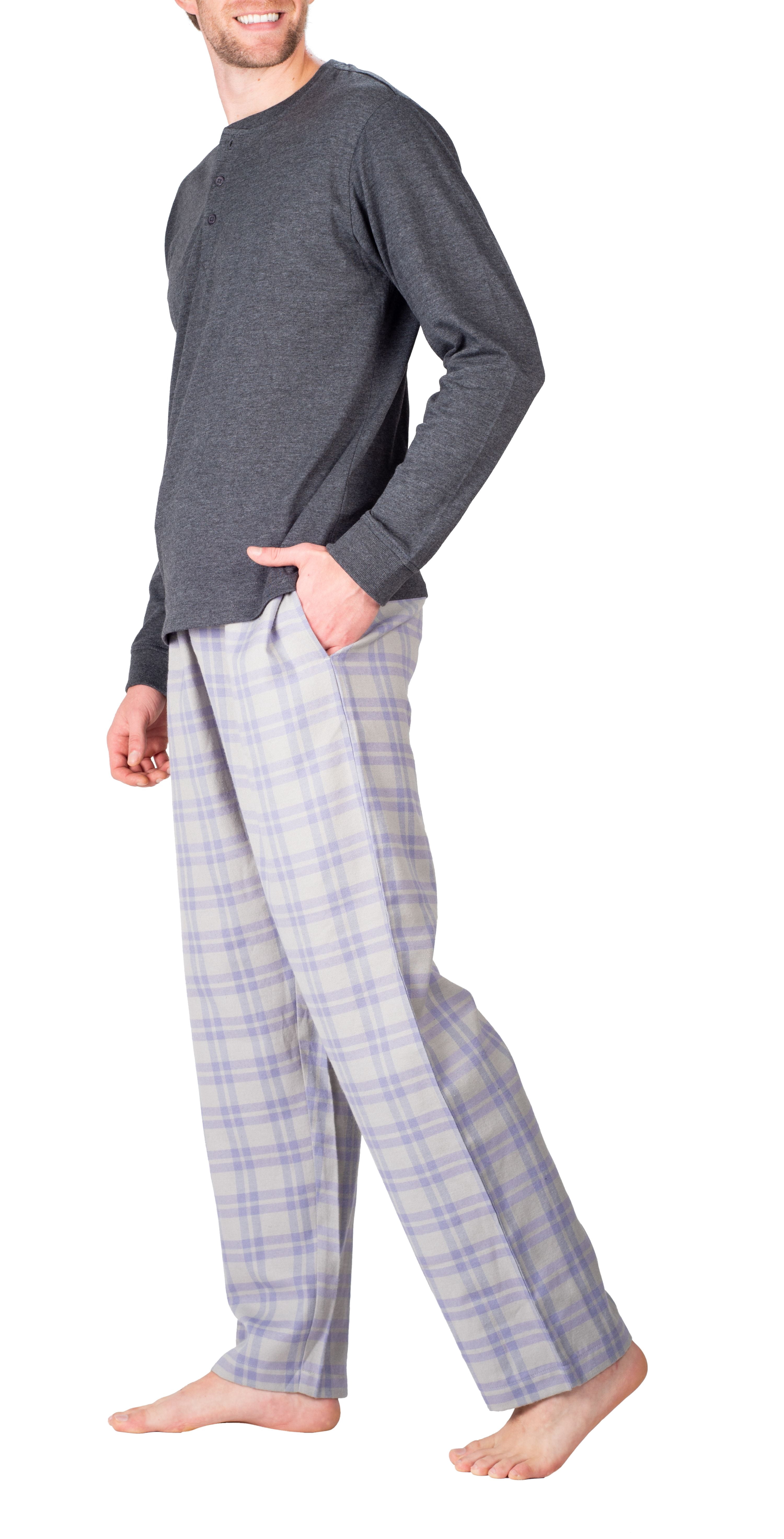 SLEEPHERO Men’s Pajama Set Flannel Pajamas For Men 2 Piece PJ Set with Plaid Pajama Pants and Long Sleeve Henley T-Shirt Charcoal with Mini Aspen Plaid Small